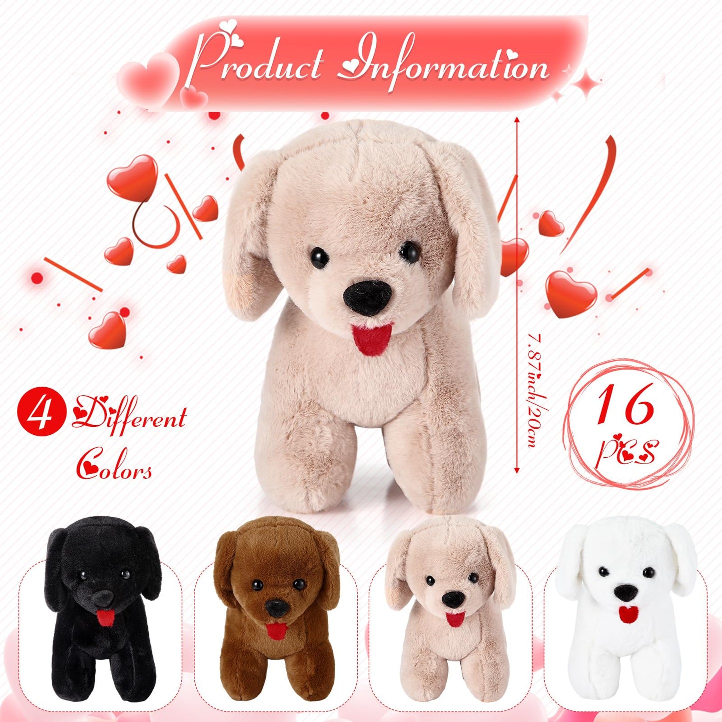 Syhood 16 Pcs Plush Dogs 7.87 Inches Stuffed Dogs Bulk Valentines Party Favor Gift Plush Stuffed Animal For Girls Boys Goodie Bag Birthday(Labrador)