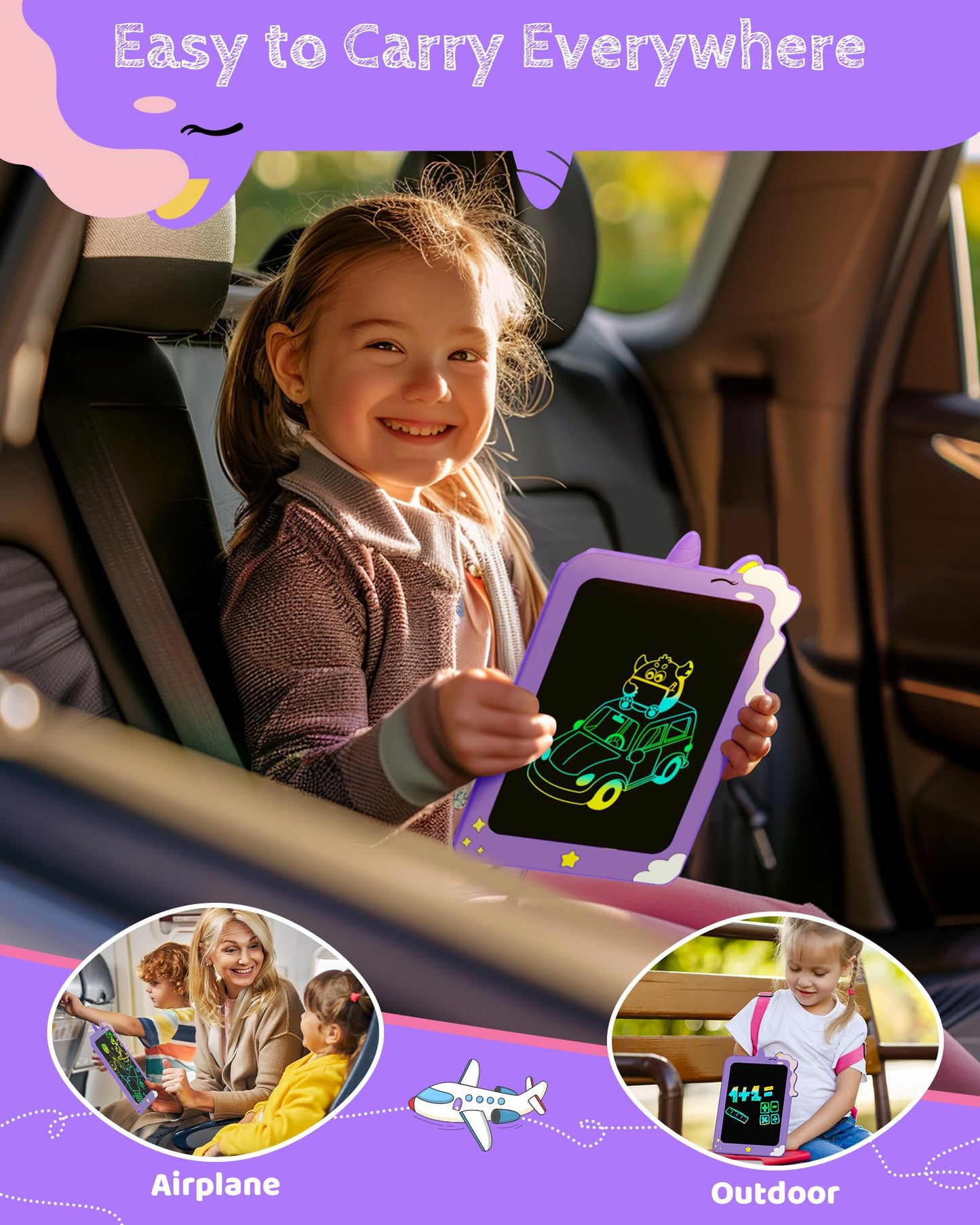 TEKFUN Birthday Gifts for Girls, 8.5inch Doodle Board, LCD Writing Tablet for Kids, Writing Pad Drawing Tablet, Travel Toys for