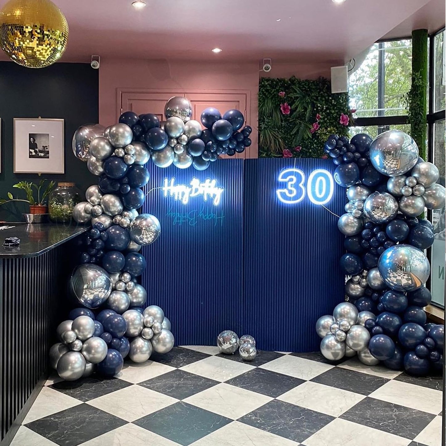 Blue And Silver Balloons Arch Garland Kit, 134Pcs Navy Blue And Silver Balloons With Different Size For Birthday Party Baby Show