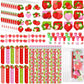 Cholemy 168 Pcs Strawberry Party Favors Supplies Stationery Set Notebook Sticker Stamper Eraser Ruler Pencil Bag for Strawberry 