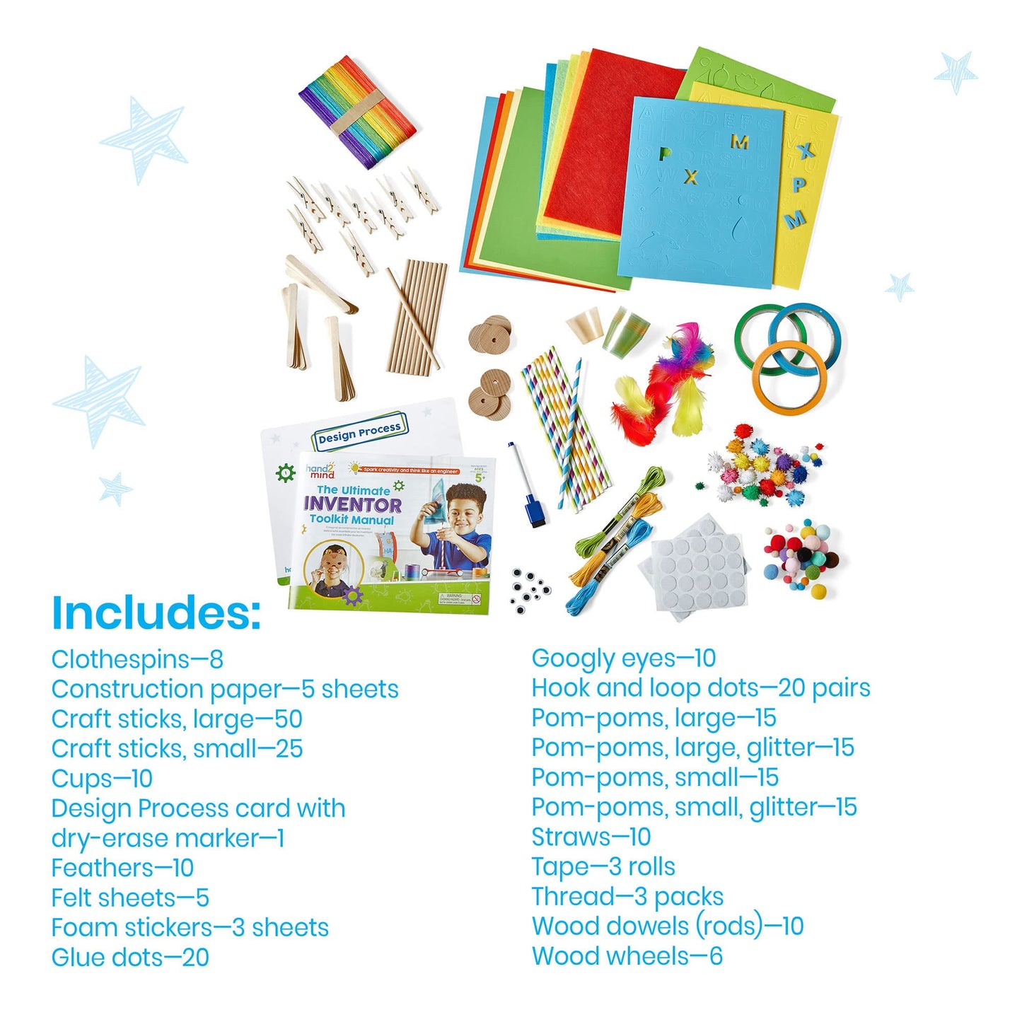 hand2mind Ultimate Inventor Toolkit, for Ages 5 and Up, 10 Building Challenges and 250 Kids Building Materials, Building Toys, K