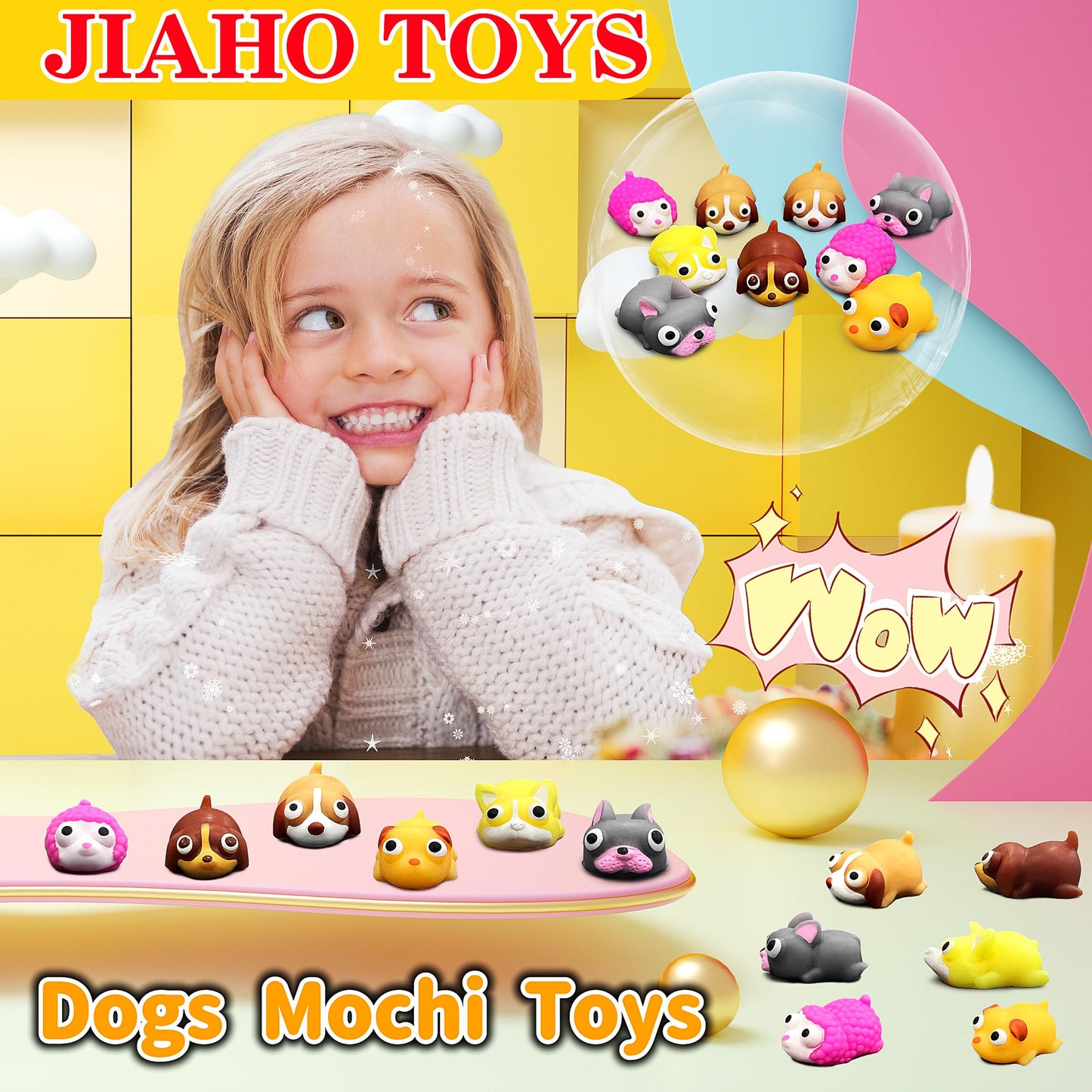 Jiaho 6 Pcs Dog Mochi Squishy Toys For Kids Party Favors, Animals Sensory Toys Kawaii Squishies For Classroom Prizes, Stress Bal
