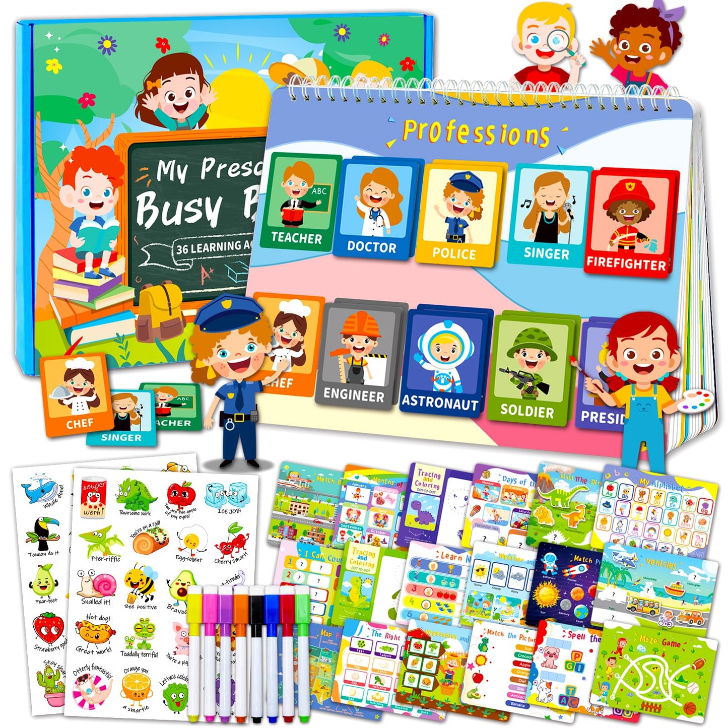 Homseon 36 Theme Montessori Busy Book For Toddlers 3 And Up, Preschool Learning Activities For Kids Kindergaten Educational Toys