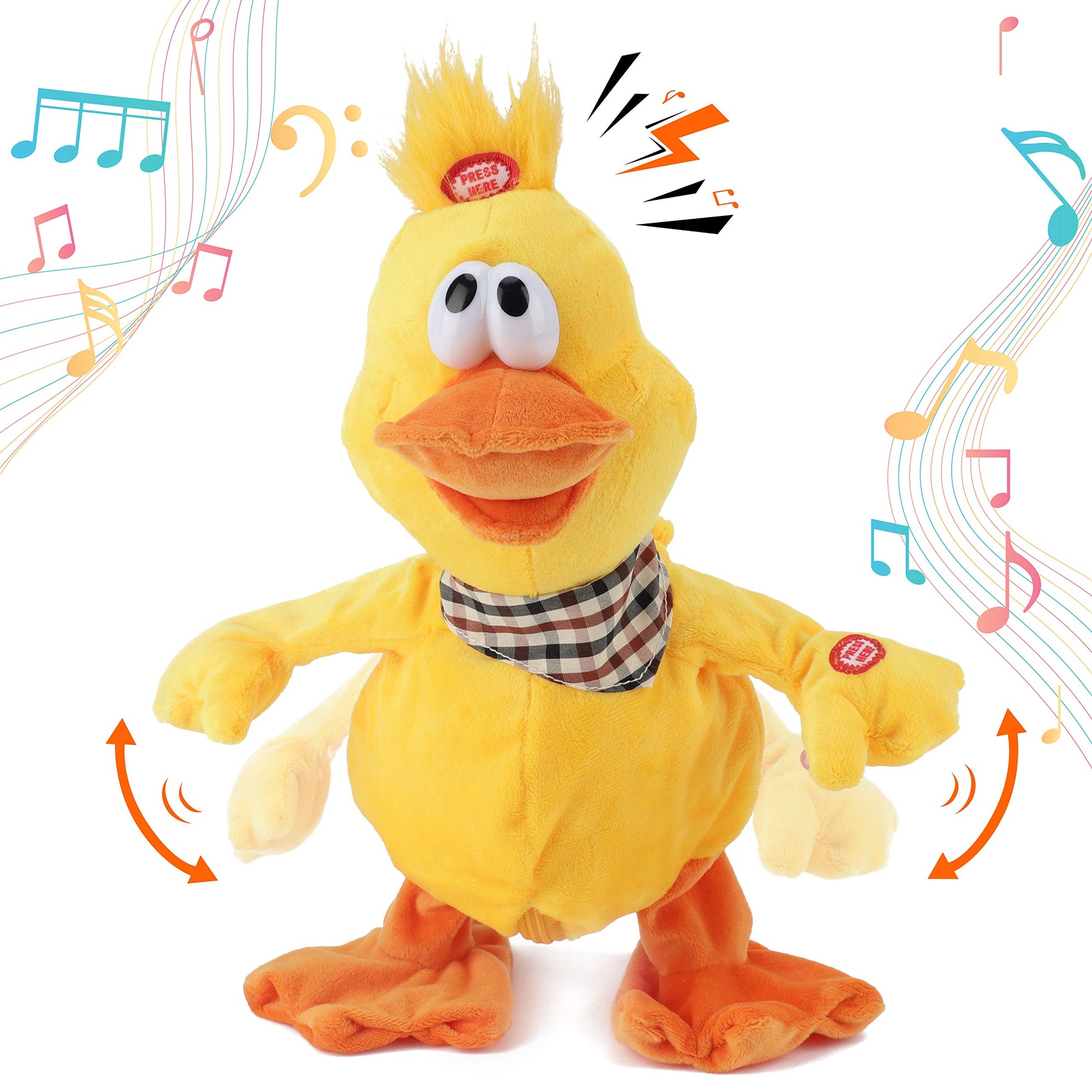 Cuteoy 13' Quacking Duck Musical Stuffed Animal Plushies Walking Singing Waving Electronic Interactive Plush Toy For Kids Boys Easter