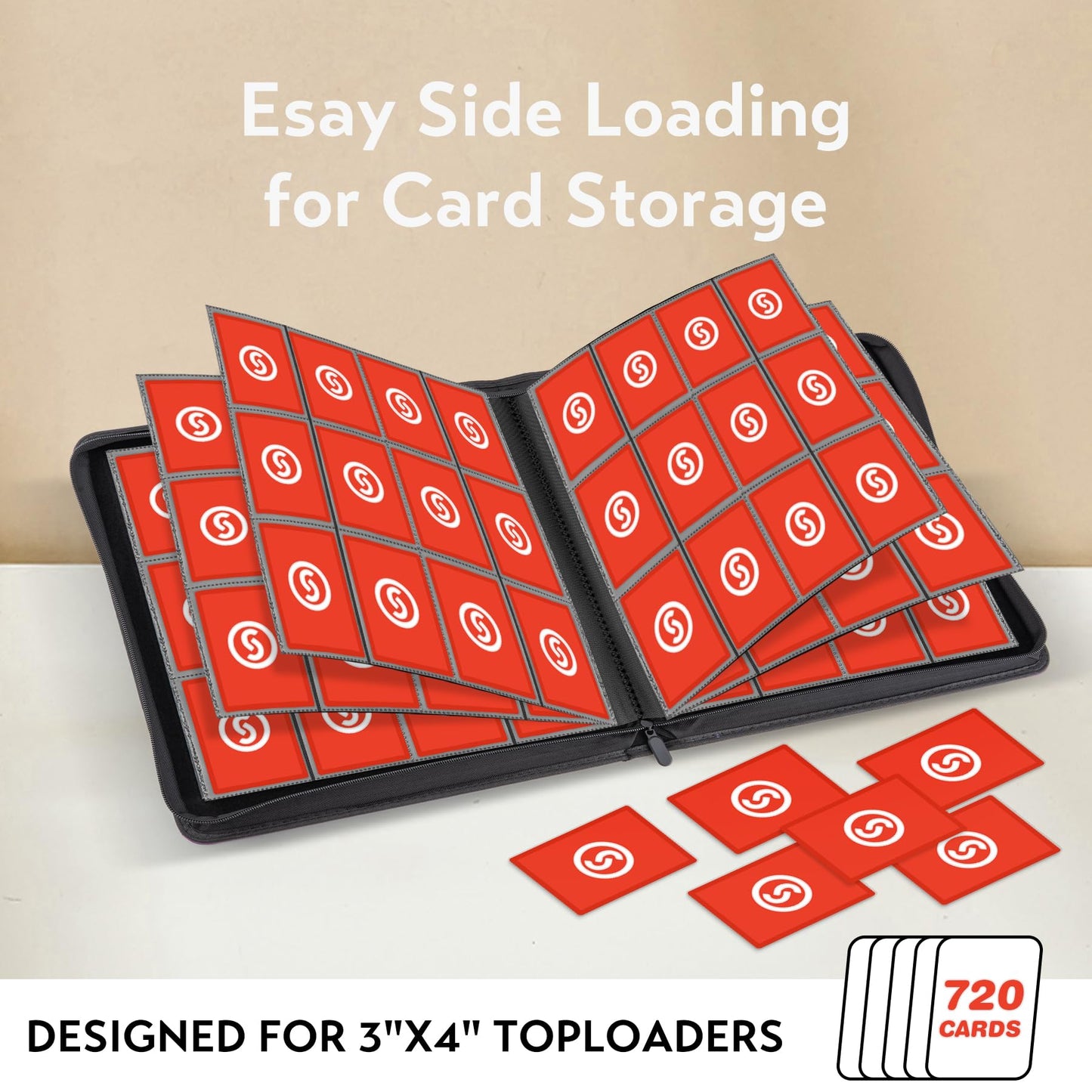 SMYV 12 Pocket Trading Card Binder  enhanced PU Cover Card Binder for 720 Cards  Ringless Side Loading Card Collection Album Folders for MTG  TCG  Game Cards & Sports Cards (Red)