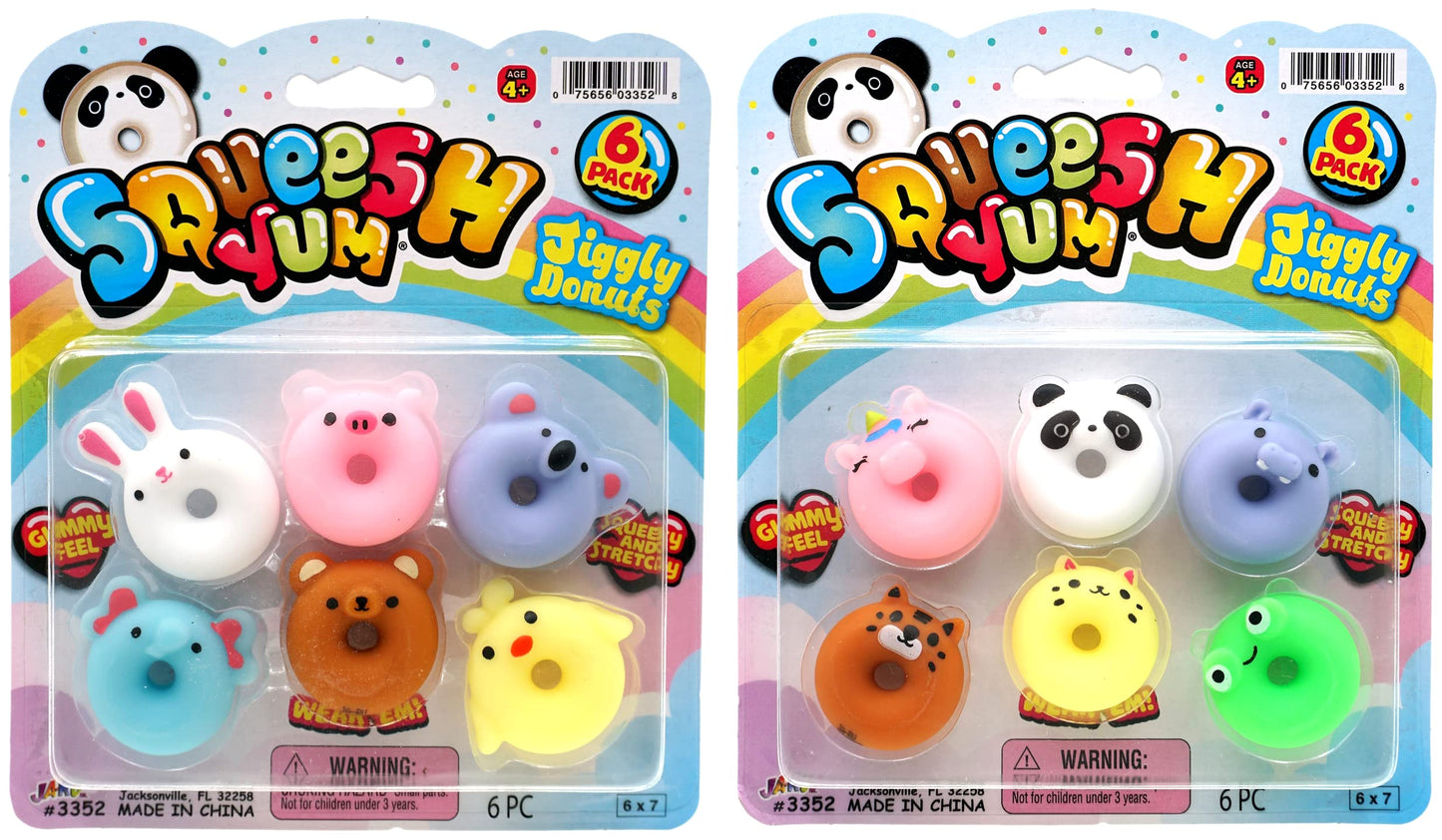 Ja-Ru Mini Mochi Squishy Animals (6 Pack) Cute Jiggly Donut Squishies For Kids & Adults, Boys & Girls. Stress Relief Fidget Gumm