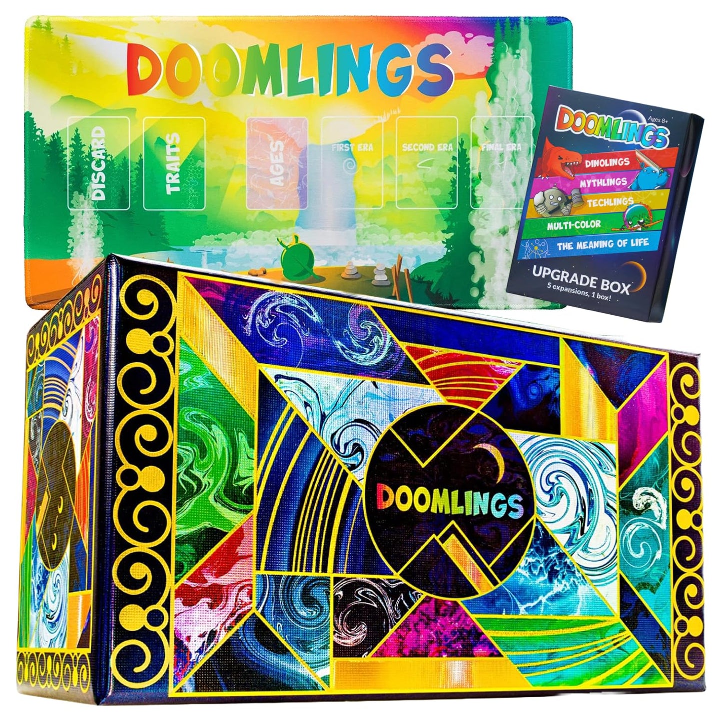 Doomlings Deluxe Bundle - A Delightful Card Game For The End Of The World - Best New Strategy Card Game For Adults, Teens & Kids| 2-6 Players | Perfect For Families | Includes 5 Expansions & 1 Playmat