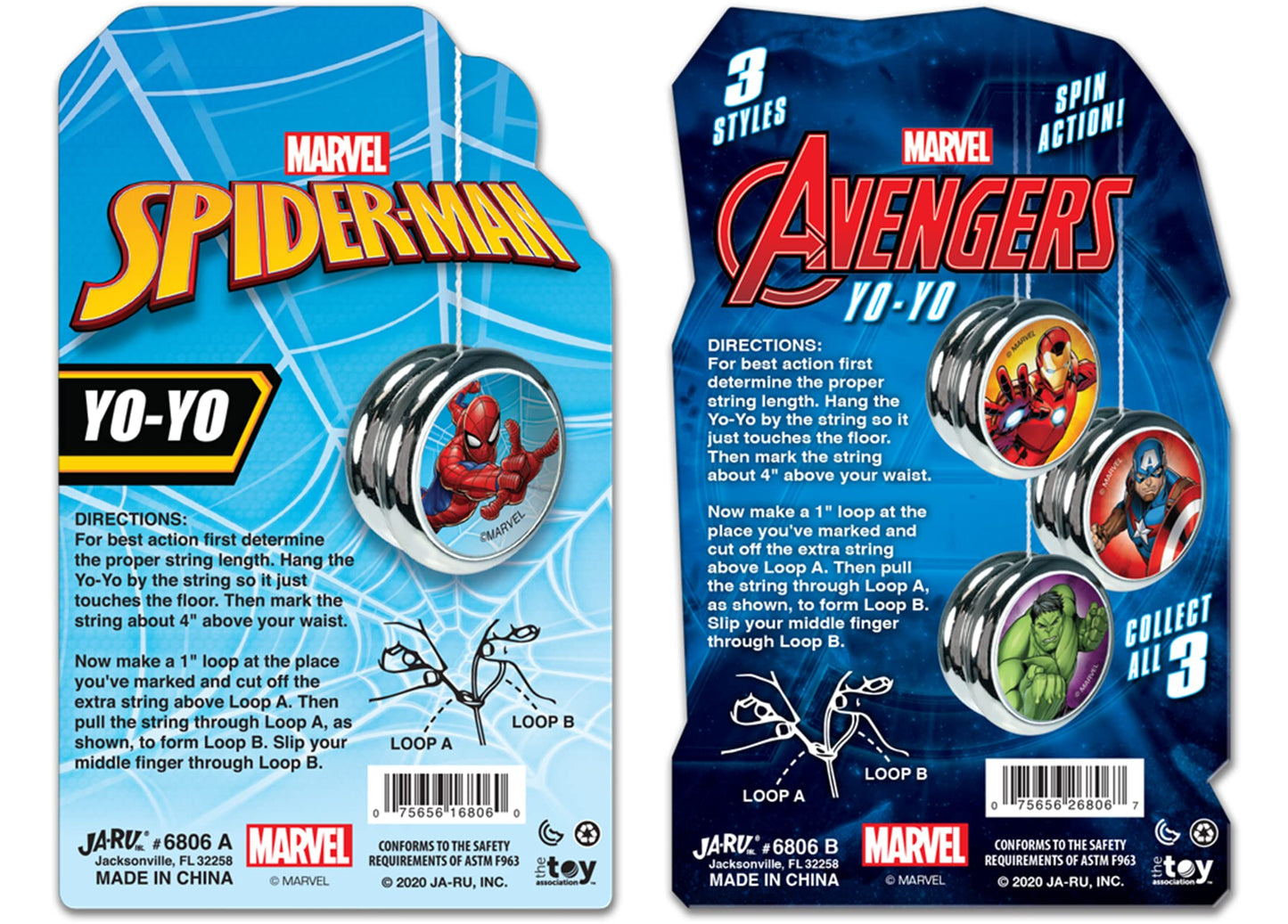 JA-RU Marvel Avengers Toys YoYo Toy (2 Units Spiderman & Hulk) Fidget Toy Superheroes Spiderman & Hulk Kids Yoyo Beginner String