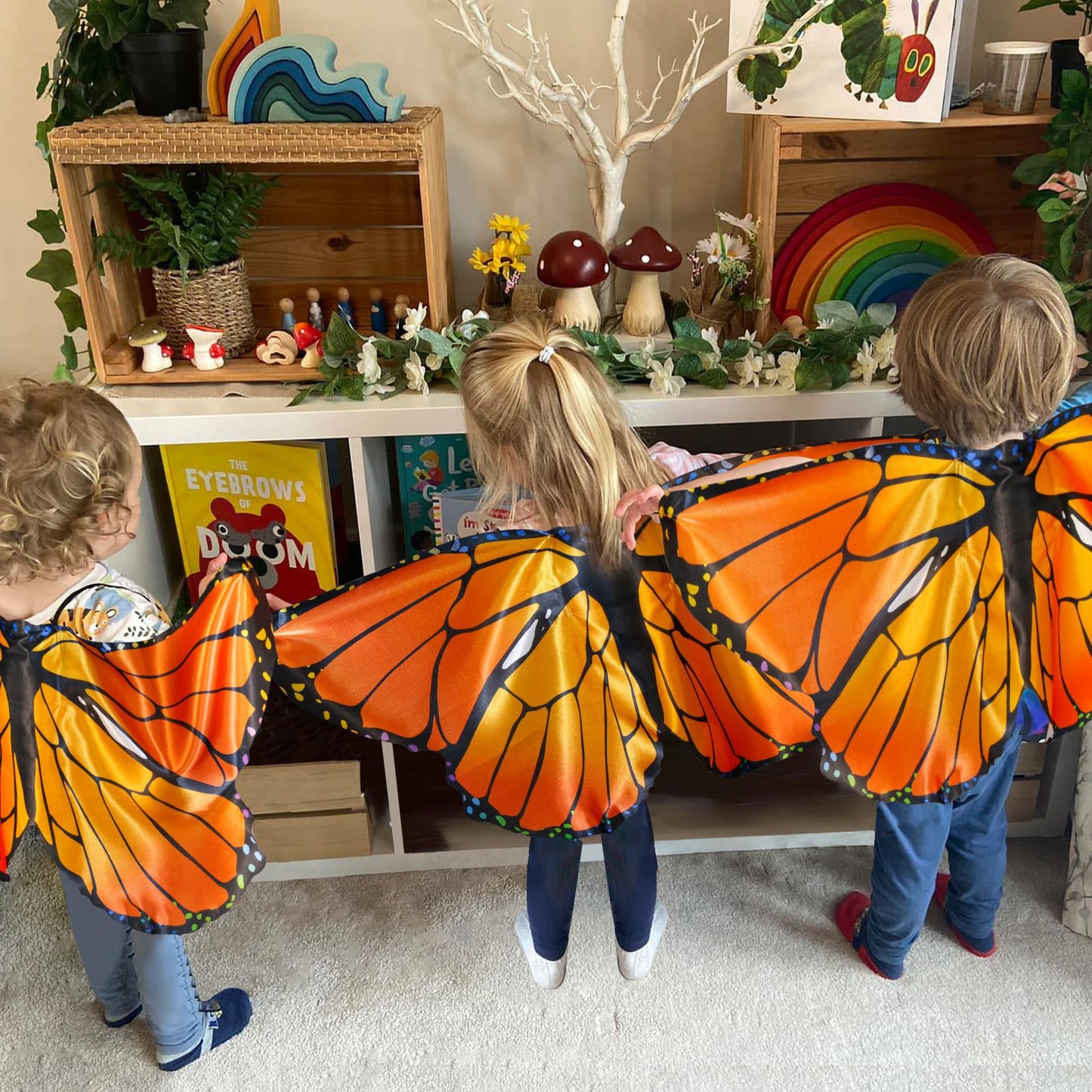 D.Q.Z Christmas Costumes Kids Monarch Butterfly-Wings For Girls Fairy Wings With Antenna Headband Mask Party Favors (Orange)