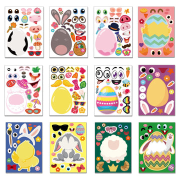 24 Sheets Easter Stickers Make A Face Stickers For Kids Diy Easter Egg Bunny Sticker Sheet For Boys Girls Children Easter Party Supplies Exchange Gifts