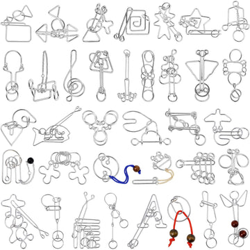 Yilloog Metal Brain Teaser Puzzles Set of 36 with Pouch  Steel IQ Games Physics Mind Metal Puzzles for mature-themeds Basket Stocking Stuffers for mature-themeds Challenge Gifts(9 Linked Rings)