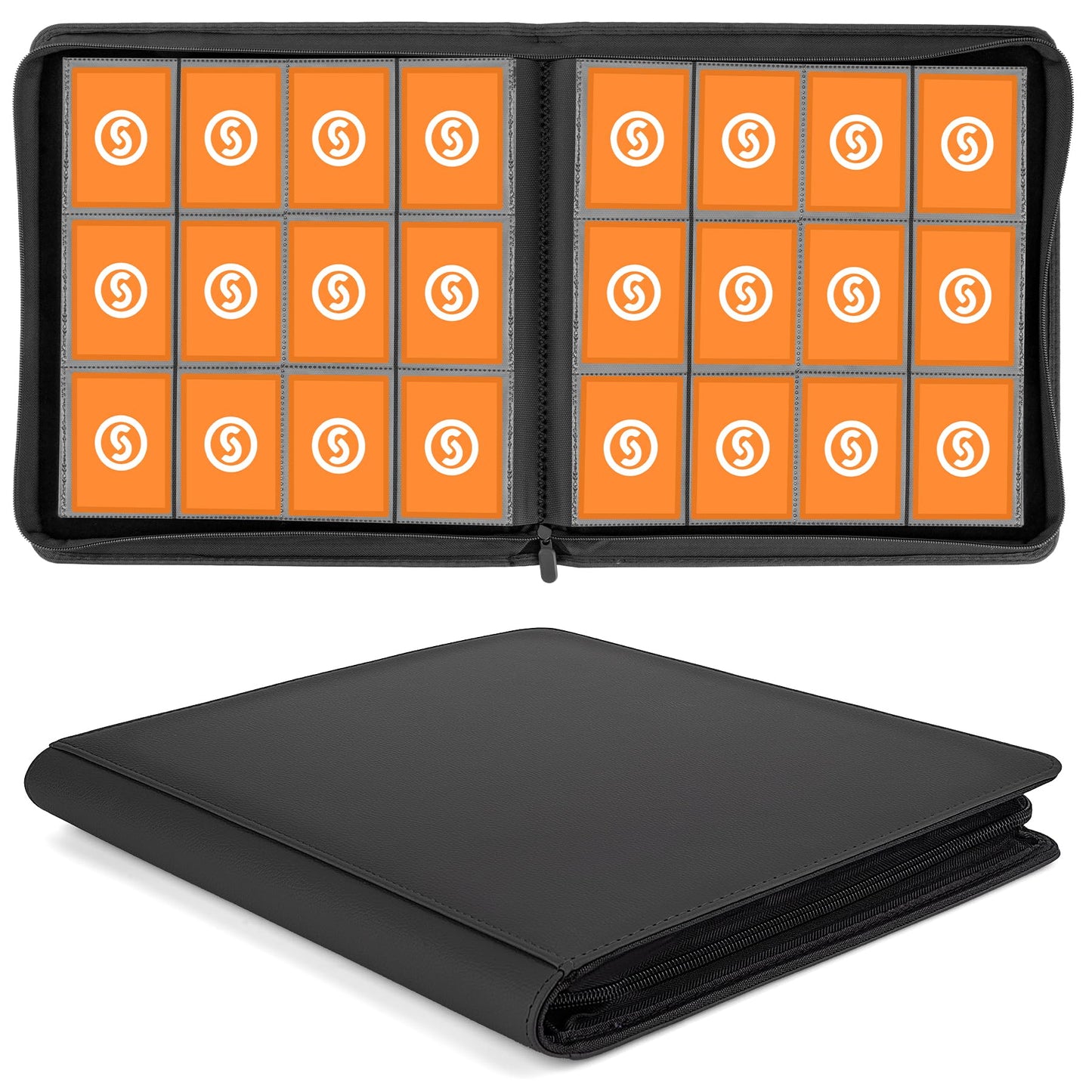 SMYV 12 Pocket Trading Card Binder  enhanced PU Cover Card Binder for 720 Cards  Ringless Side Loading Card Collection Album Folders for MTG  TCG  Game Cards & Sports Cards (Black)