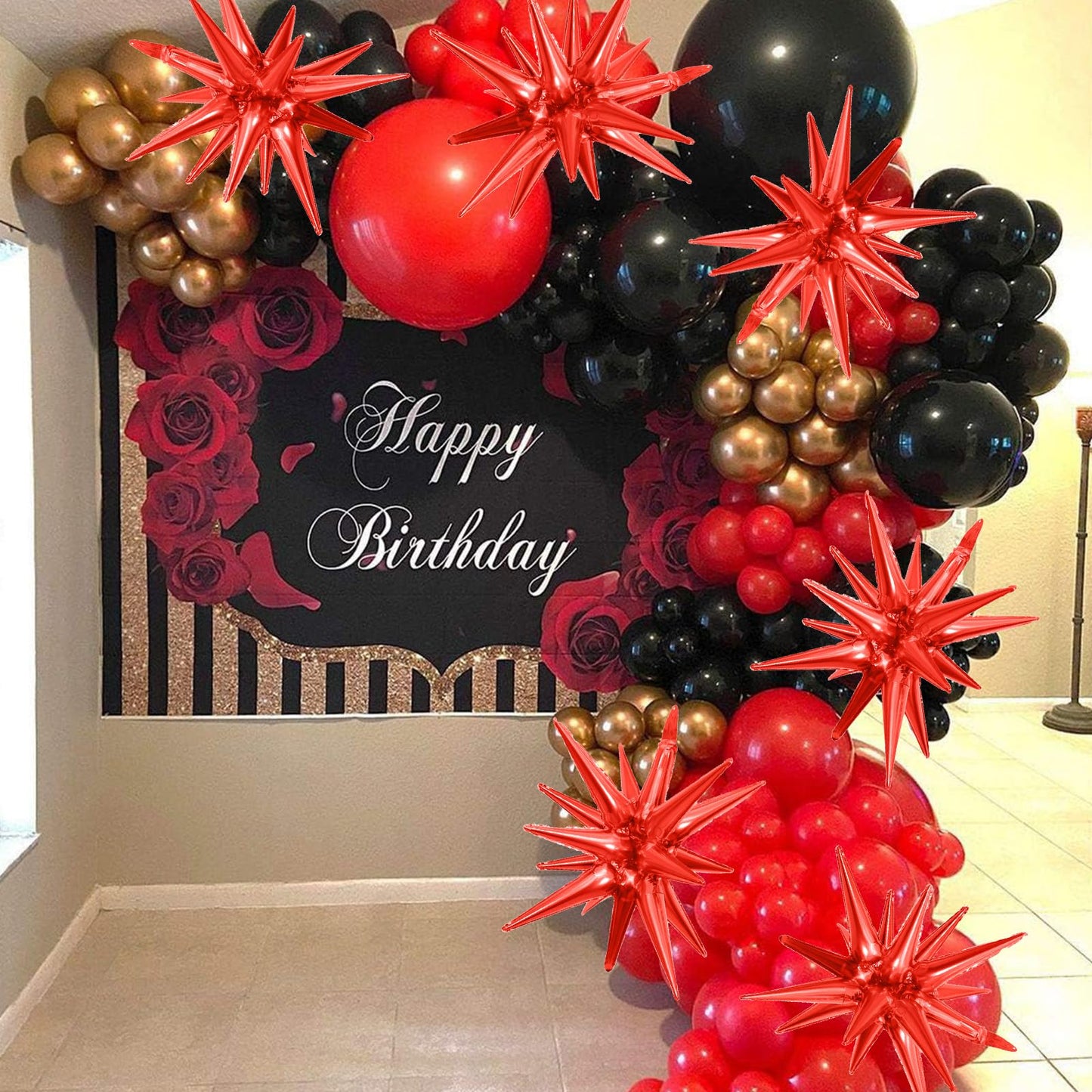 6PCS Star Balloons, 22Inch Large Red Star Balloons Explosion Foil Balloon Cone Spike Balloon for Birthday Graduation Wedding Ann