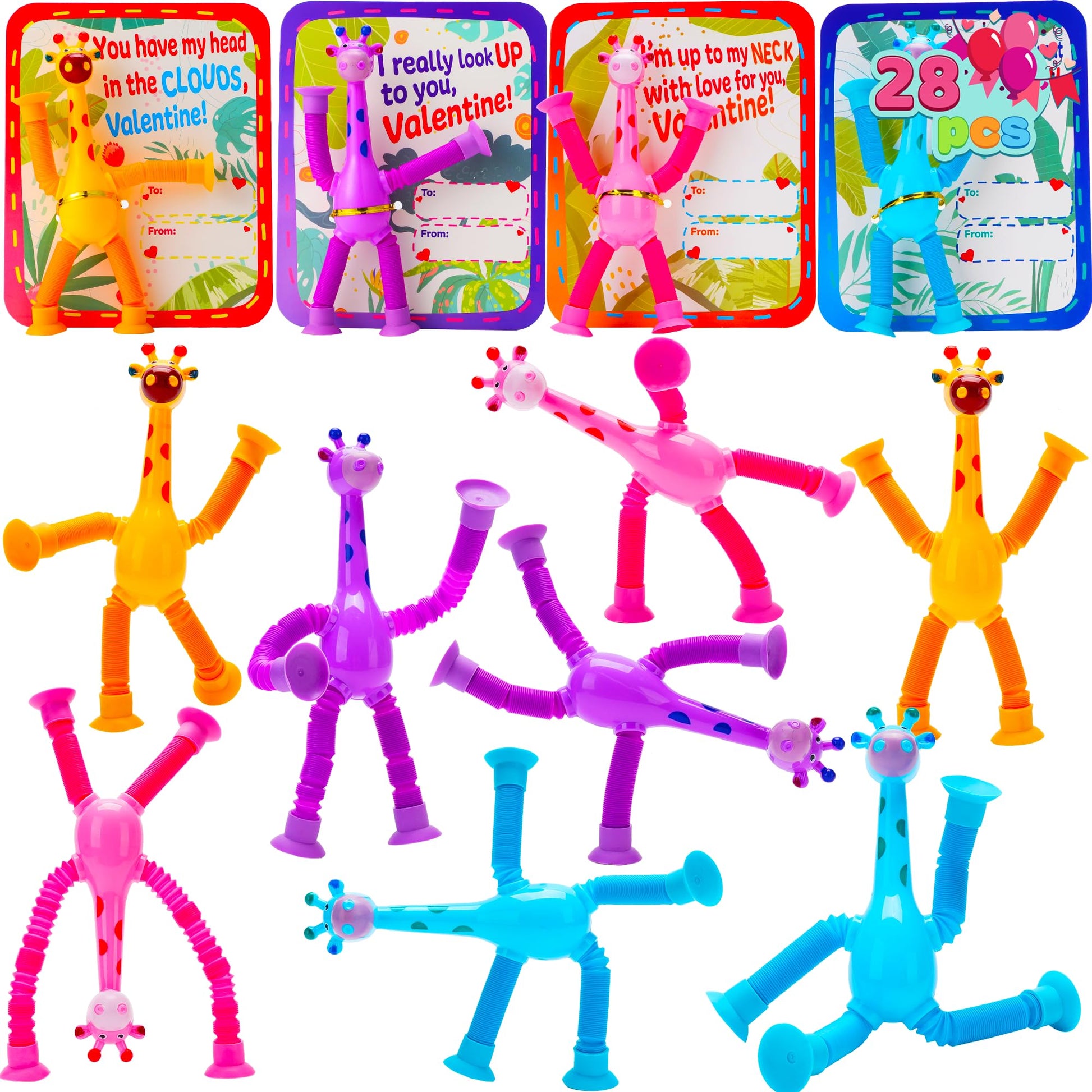 Joyin 28 Packs Valentine'S Day Telescopic Suction Pop Tubes With Cards, Classroom Exchange Gift For Kids, Kids Toys Party Favors