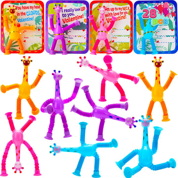 Joyin 28 Packs Valentine'S Day Telescopic Suction Pop Tubes With Cards, Classroom Exchange Gift For Kids, Kids Toys Party Favors