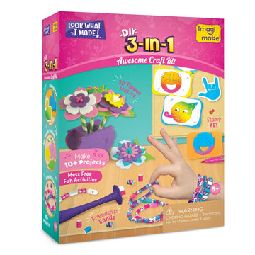 Imagimake Craft Kit - Arts and Crafts for Kids Ages 5+ - Air Dry Clay, Paper Quilling, Stamp Art - 3-in-1 Arts and Crafts Kit - 