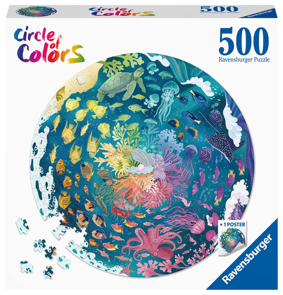 Ravensburger Circle Of Colors: Ocean - 500 Piece Round Jigsaw Puzzle | Engaging Activity For Kids And Adults | Premium Quality | Sustainable Forestry Practices | Fsc Certified