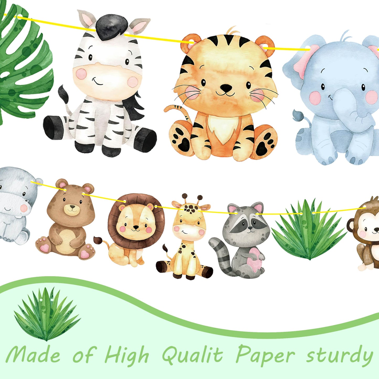 Jungle Safari Animal Banners 2pcs Safari Animals Birthday Party Cutout Banners Animal Theme Party Garland Decorations for Wild O