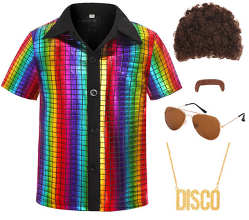 Sizgaroot 70S Outfits For Boys Disco Costume Kids Halloween Party Dress Up (Multicolor, 8-10 Years)