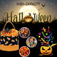 Xinblueco Halloween Trick Or Treat Bags Halloween Candy Buckets Fabric Orange Black Purple Basket Candy Corn White Polka Dot Stripe Halloween Party Favor Bags