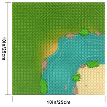 Feleph 4 Pieces Classic Baseplate With River And Grassland Pattern Base Plates For Building Blocks 10 X 10 Inches Mat Compatible With Major Brands