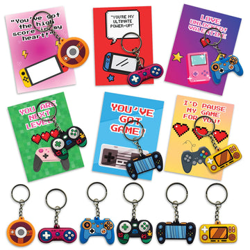 4Es Novelty 30 Pack Video Game Valentines Cards with Gamer Keychain, Valentines Day Gifts for Kids Classroom Exchange Bulk, Val