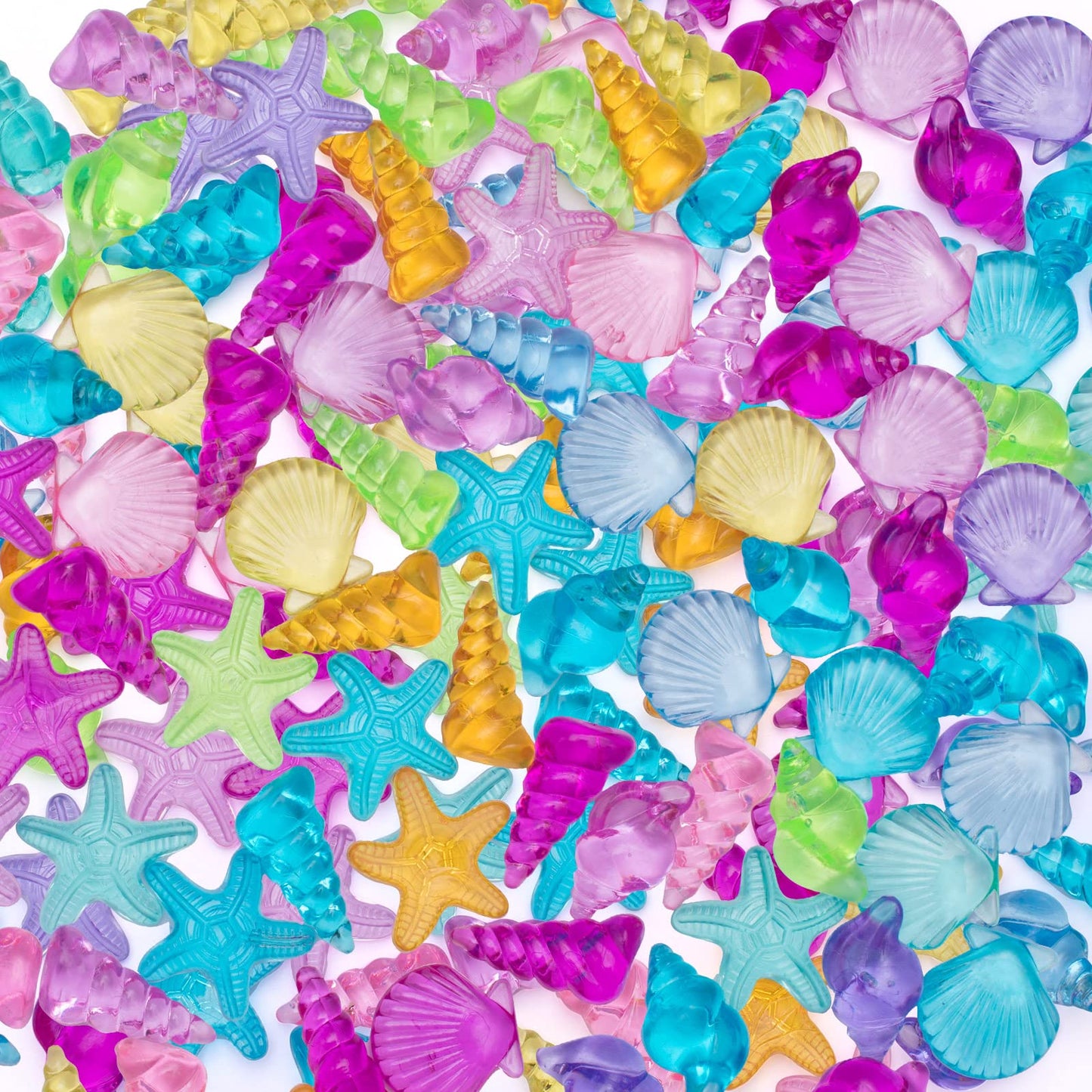Nlr [95Pcs 500G] Colorful Acrylic Sea Shell/Conch/Starfish Gems Set, Beach Holiday | Swimming Pool Diving | Treasure Hunt | Part