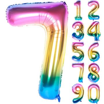 40 Inch Rainbow Digit Helium Foil Birthday Party Balloons (Dark Rainbow 7)