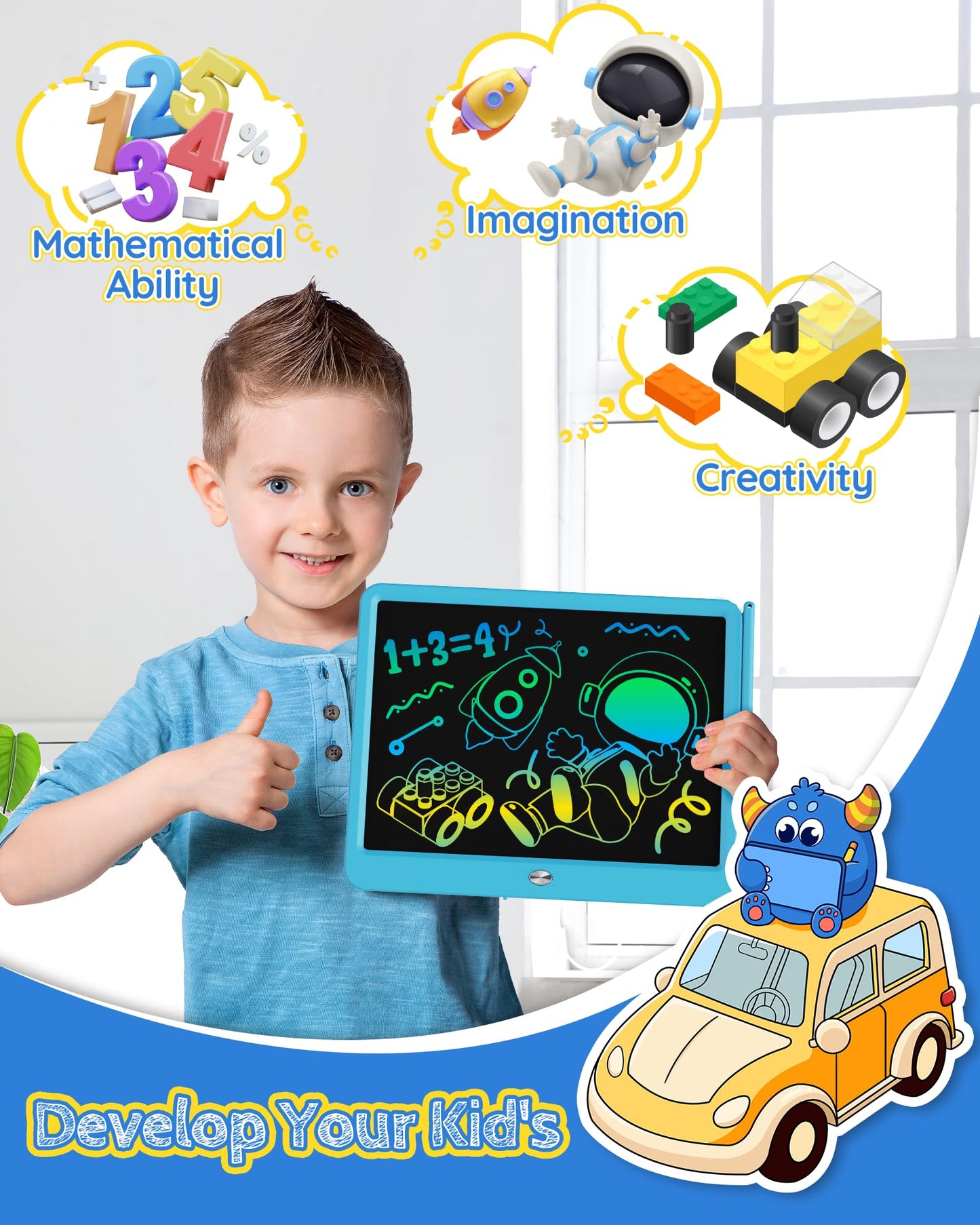 Tekfun Lcd Writing Tablet For Kids Boys Toys, 12 Inch Erasable Doodle Board Colorful Doodle Pad, Mess Free Coloring Board Games