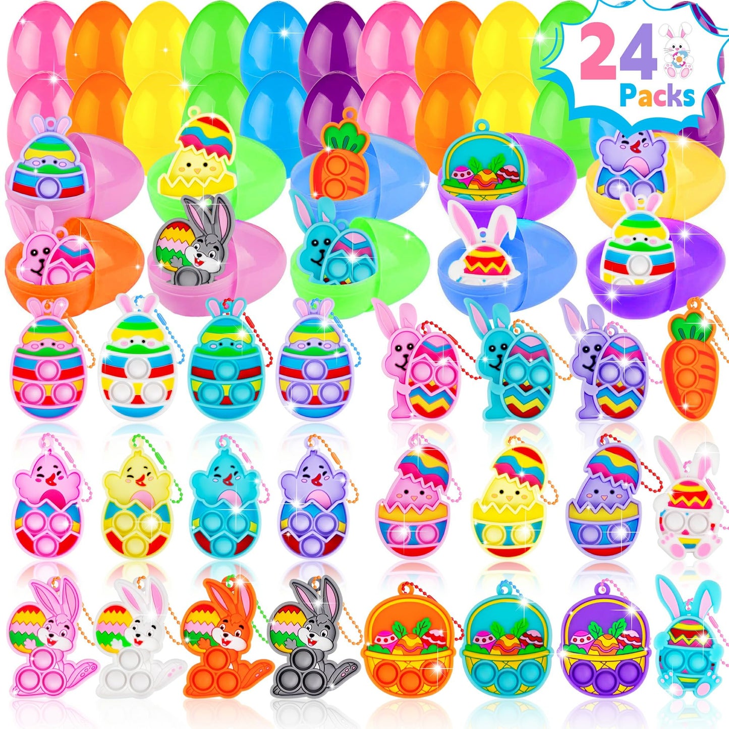 24 Packs Prefilled Easter Eggs,Kids Bulk Easter Eggs Filled With Fidget Toys,Easter Egg Hunt Basket Stuffers,Party Favors,Goodie Bag Fillers,Classroom Gift Exchange For Girls Boys Toddler Teens