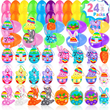 24 Packs Prefilled Easter Eggs,Kids Bulk Easter Eggs Filled With Fidget Toys,Easter Egg Hunt Basket Stuffers,Party Favors,Goodie Bag Fillers,Classroom Gift Exchange For Girls Boys Toddler Teens
