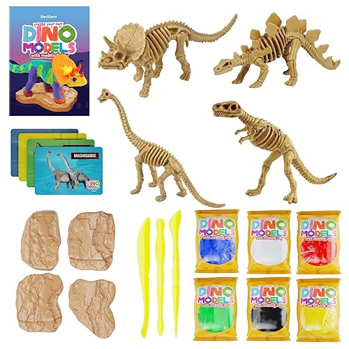 Dino Models, Clay Craft Kit - Dinosaur Arts and Crafts for Kids- Build a Dinosaur Gifts for Boys & Girls - Build 4 Dinos with Ai