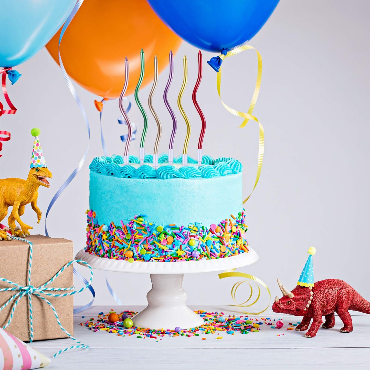 BBTO 12 Pcs Twisted Birthday Candles Spiral Metallic Cupcake Thin Long Cake Candles with Holders for Birthday Wedding Party(Asso