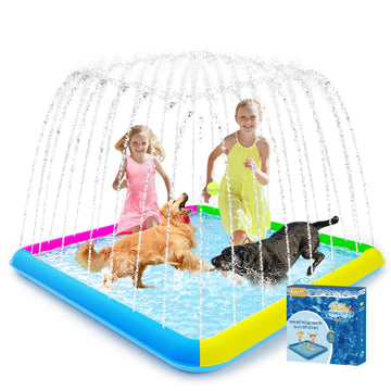 Raxurt Splash Pad, 97''- 72'' Non-Slip Splash Pad for Kids and Dogs, Thickened Durable Square Dog Pool with Sprinkler Summer Out