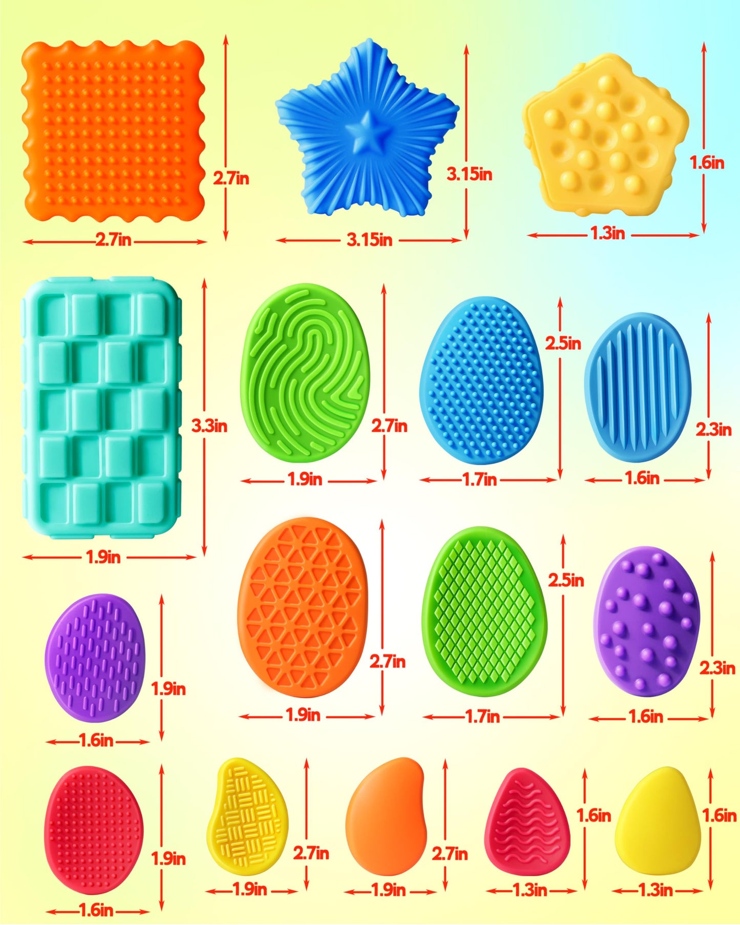 Sensory Fidget Toys For Kids Adults: 16 Pack Textured Silicone Worry Stones For Anxiety Relief, Sensory Stress Toy For Autism Ki