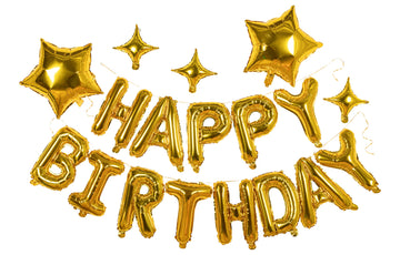 23Pcs Birthday Balloons Banner, 3D Gold Premium Mylar Foil Ecofriendly Letter Happy Birthday Banner With 5Pcs Star Balloons Kits