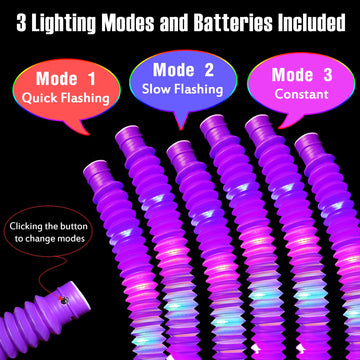 Yofobu 24Pack Light Up Pop Tubes,Purple Glow Sticks Party Favors For Kids Easter Basket,Led Sensory Fidget Tubes,Glow Necklace B