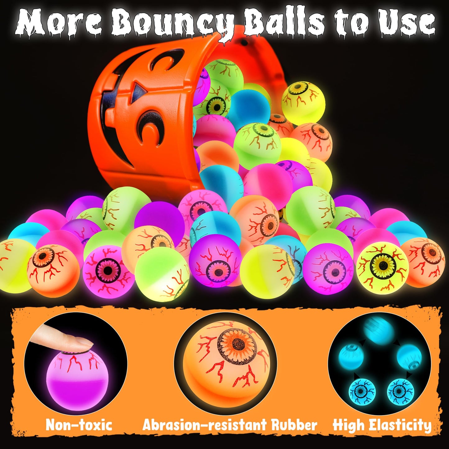12PCS Halloween Party Favors, Glowing Bouncy Balls, Rubber Halloween Toys for Trick or Treat, 30mm Halloween Eyeballs in 6 Desig