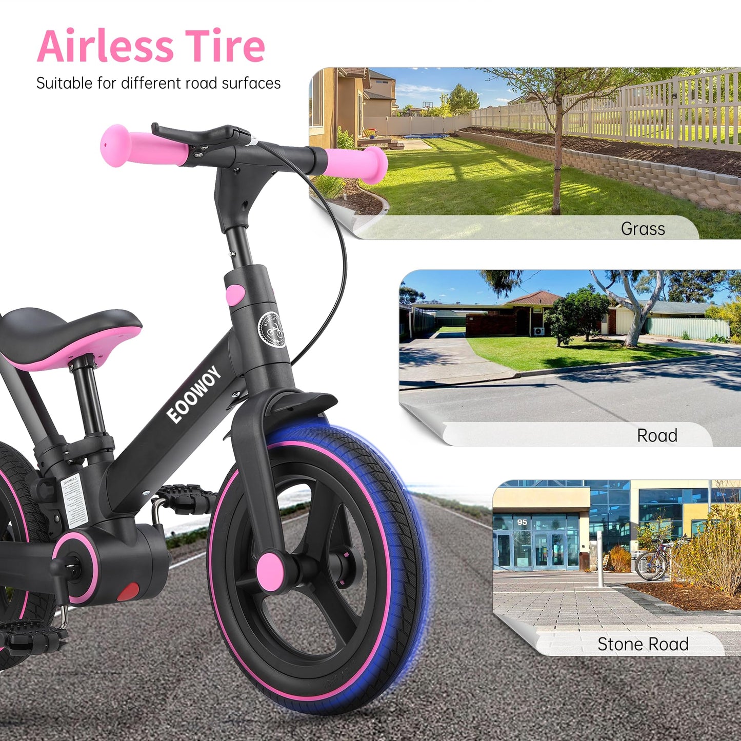 EOOWOY Balance Bike with Push Handle for Kids 1-3 Years, 6 in 1 Foldable Push Bike with Training Wheels & Pedals, Balance Bike f