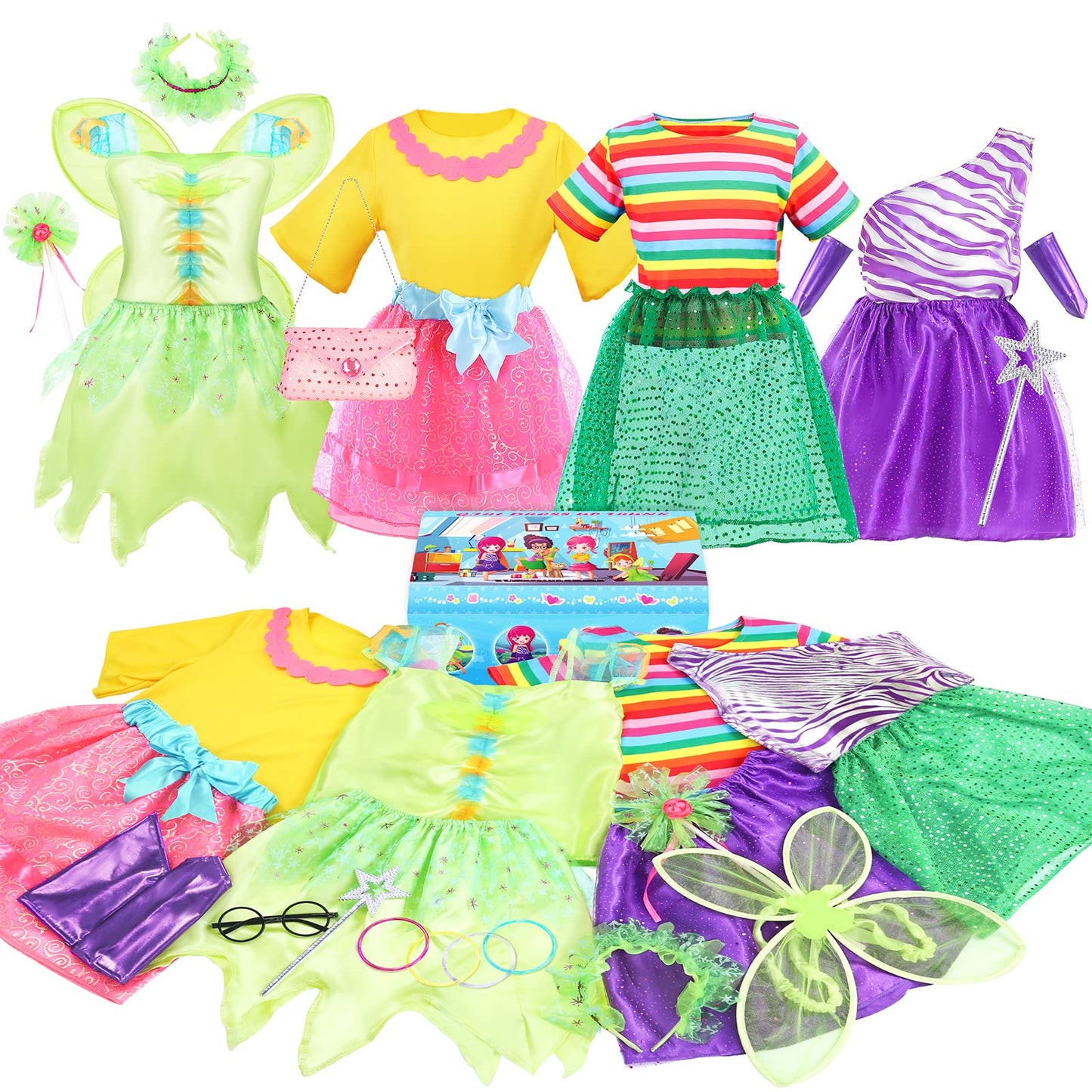 Teuevayl Little Girl Dress Up Trunk Set, 20Pcs Girls Pretend Play Princess Role Play Costumes Set, Singer, Princess, Fairy Costu