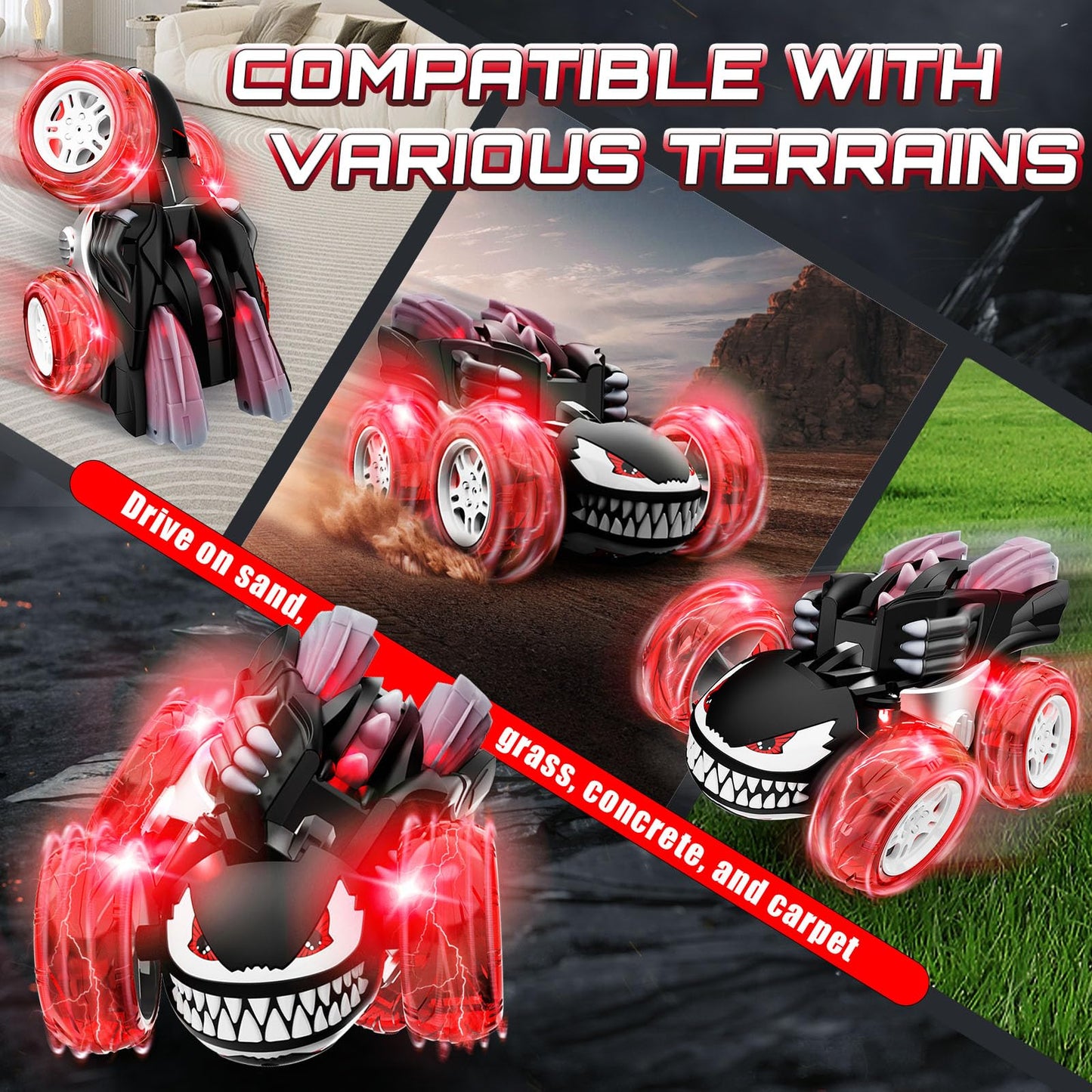 Innofans Remote Control Car for Boys, 360 Rotating 4WD Stunt RC Cars with Cute Cool LED Lights, 2.4GHz Rechargeable Car Toys Bir