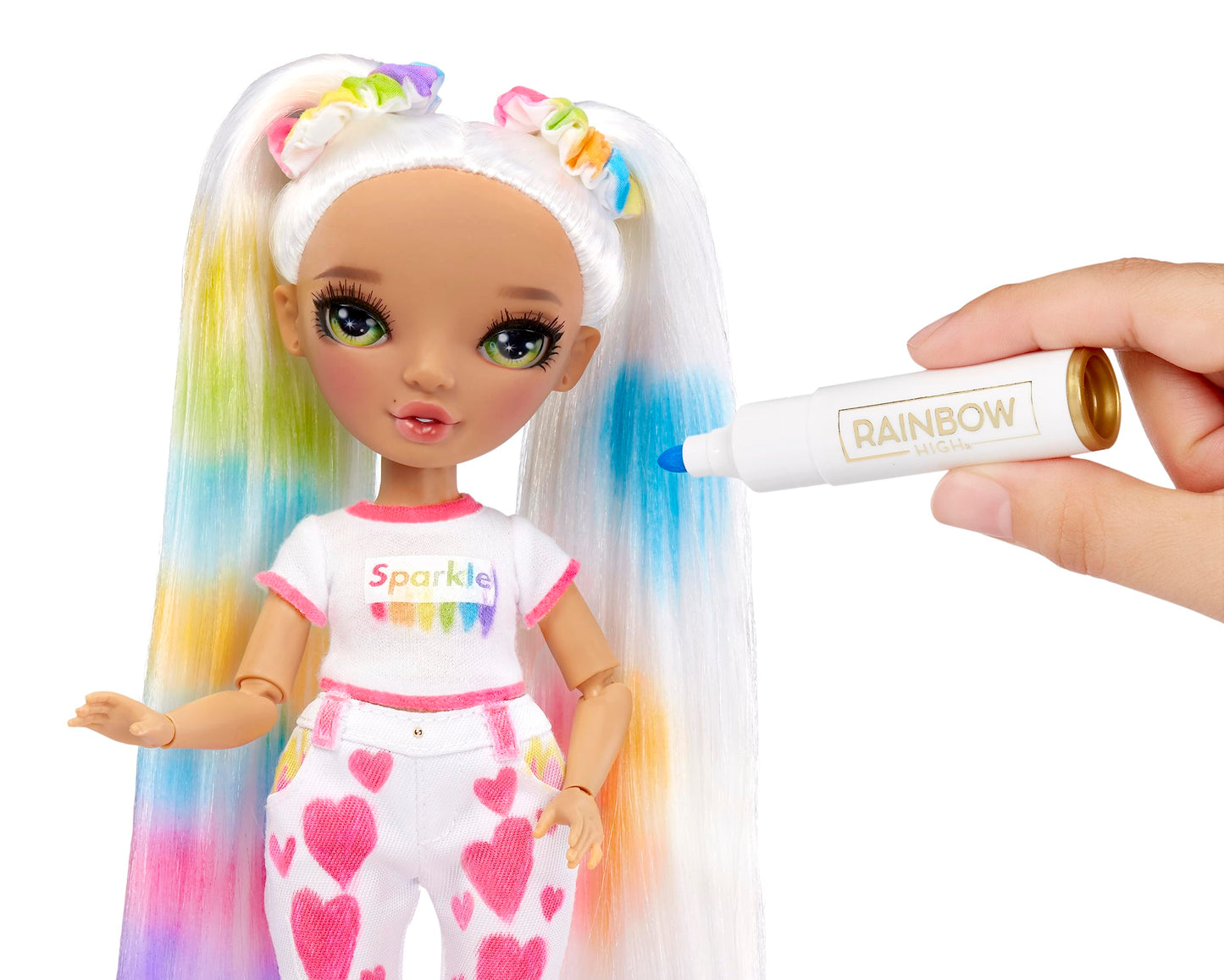 Rainbow High DIY Fashion Doll with Washable Markers, Green Eyes, Straight Hair, Bonus Accessories, Multicolor, Model 500407EUC