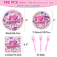 Qyeahkj 100Pcs 2000S Party Supplies Pink Y2K Party Paper Plates And Napkins Disposable 2000S Theme Party Tableware Dinnerware Se