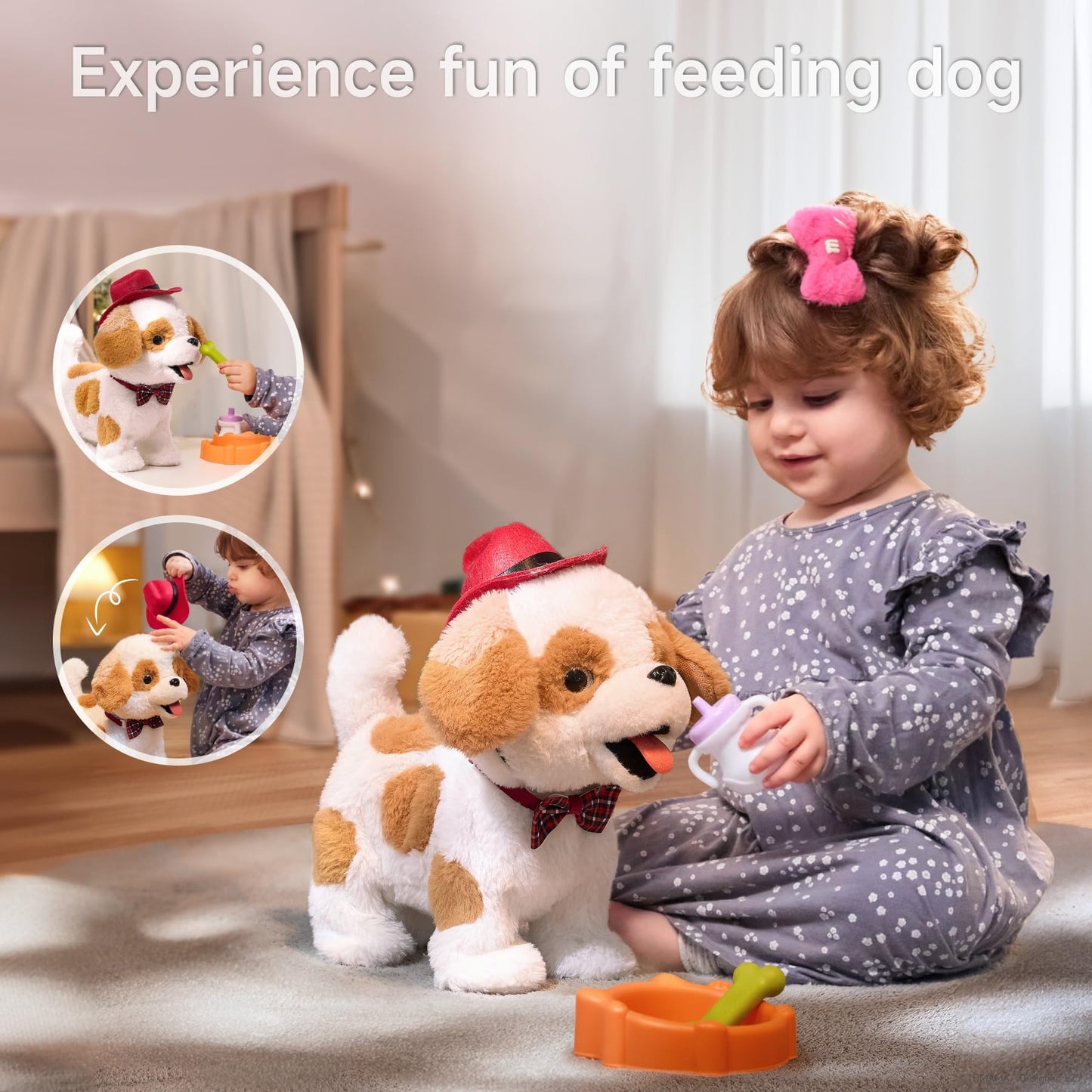 Or Or Tu Walking Barking Toy Dog With Remote Control Leash, Plush Puppy Electronic Interactive Toys For Kids, Wag Tail, Singing, Pretend Dress Up Realistic Stuffed Dog Age 3 4 5 6 Years Old Best Gift