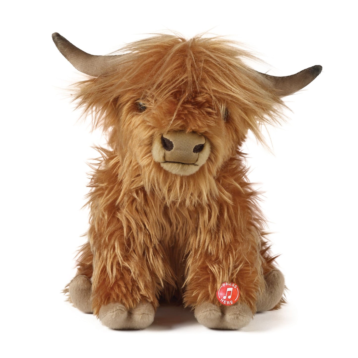 Keycraft Living Nature Highland Cow Stuffed Animal | 9" Eco-Friendly Plush, Brown | Farm Toy with Sound, Large Model AN341