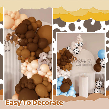 150 Pieces Cow Balloons Garland Arch Kit Cowgirl Cowboy Blue Balloons White Brown Cow Print Farm Animal Balloons For Baby Shower
