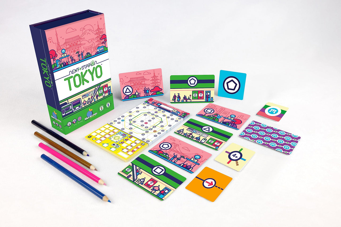 Blue Orange Next Station Tokyo Board Game - Flip and Write Train Route Strategy Game for 1-4 Players, Blue/White, Model AAC09074
