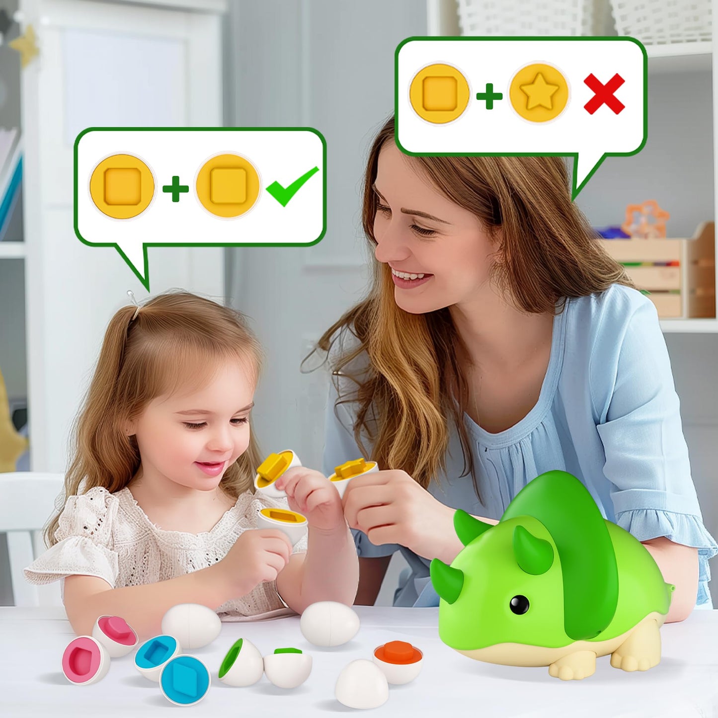 iPlay, iLearn Toddler Matching Eggs - Educational Dinosaur Shape Sorter Toy for 18 Month to 4 Year Olds - Colorful Plastic Montessori Gift