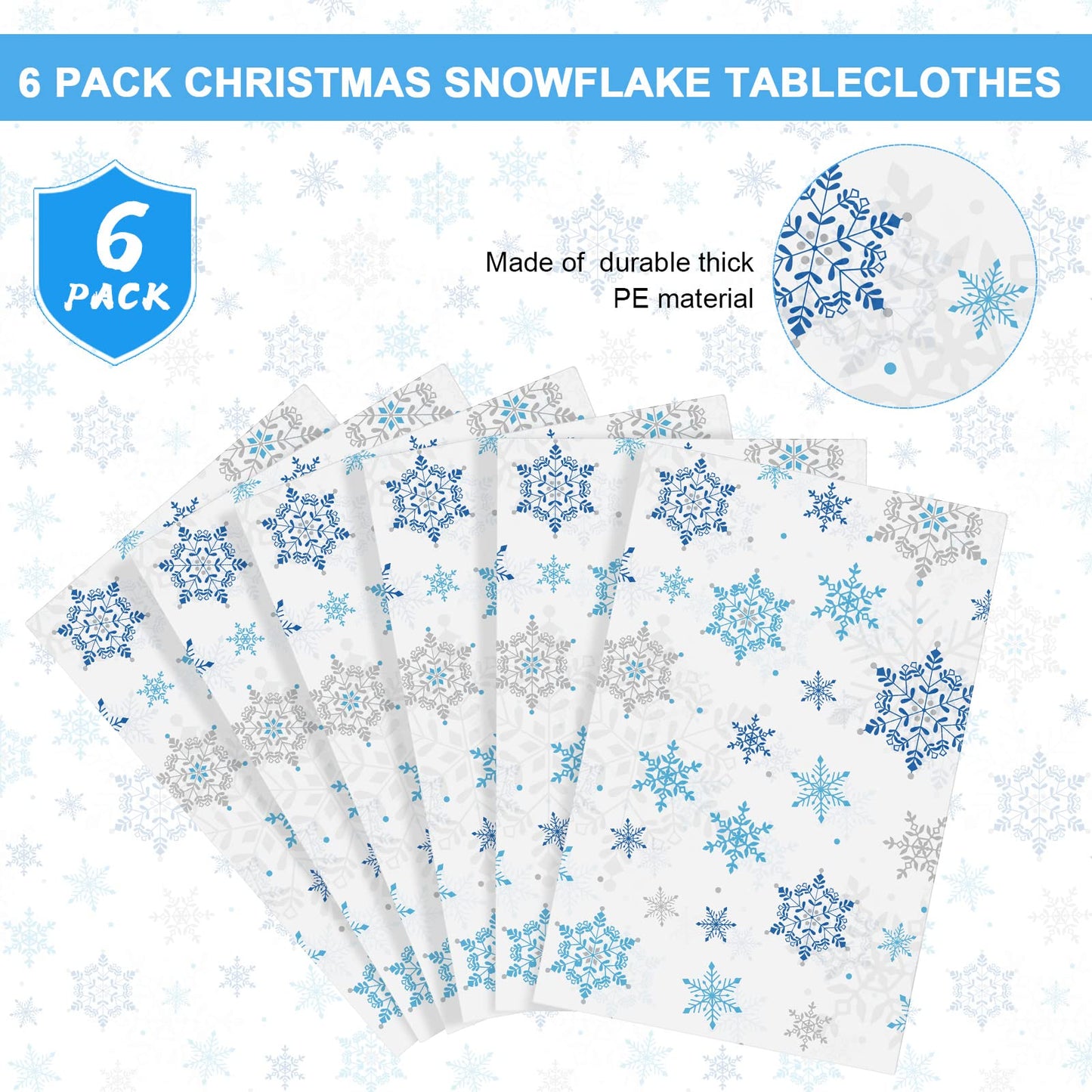 Christmas Snowflake Tablecloth Winter Wonderland Table Clothes Plastic Blue and White Winter Holiday Snowflake Table Cover for C