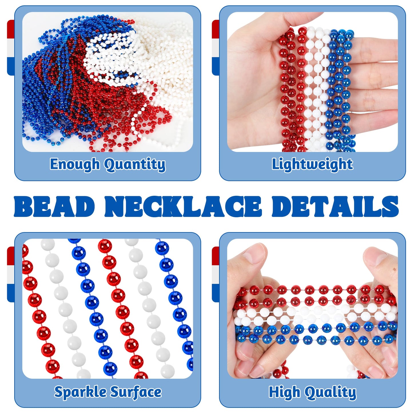 Huskein 24 Pcs Fourth Of July Beaded Necklaces, 33'' Red White Beads Necklaces Bulk, Independence Day Beads, Patriotic Parade Th